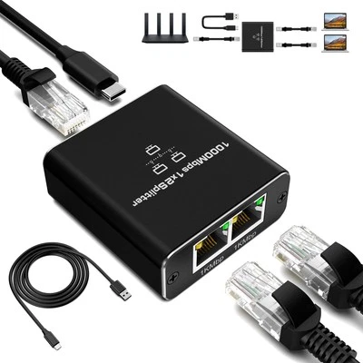 Switch Ethernet, RENGOGA 2 Porte 1000Mbps Sdoppiatore Ethernet, Switch Di Rete L