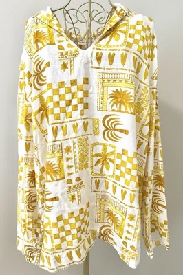 Blusa Camisa Jane + Delancey Campesina Top Boho Capucha Amarillo Mostaza Palmera XL Foto 1 de 4