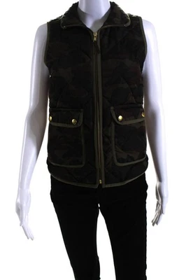 J Crew Womens Full Zip Turtleneck Camouflage Quilted Vest Brown Size XXS - Image 1 of 4