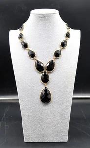 Amrita Singh Camella Gold Black Resin Teardrop Bib Waterfall Necklace 19" - Picture 1 of 17
