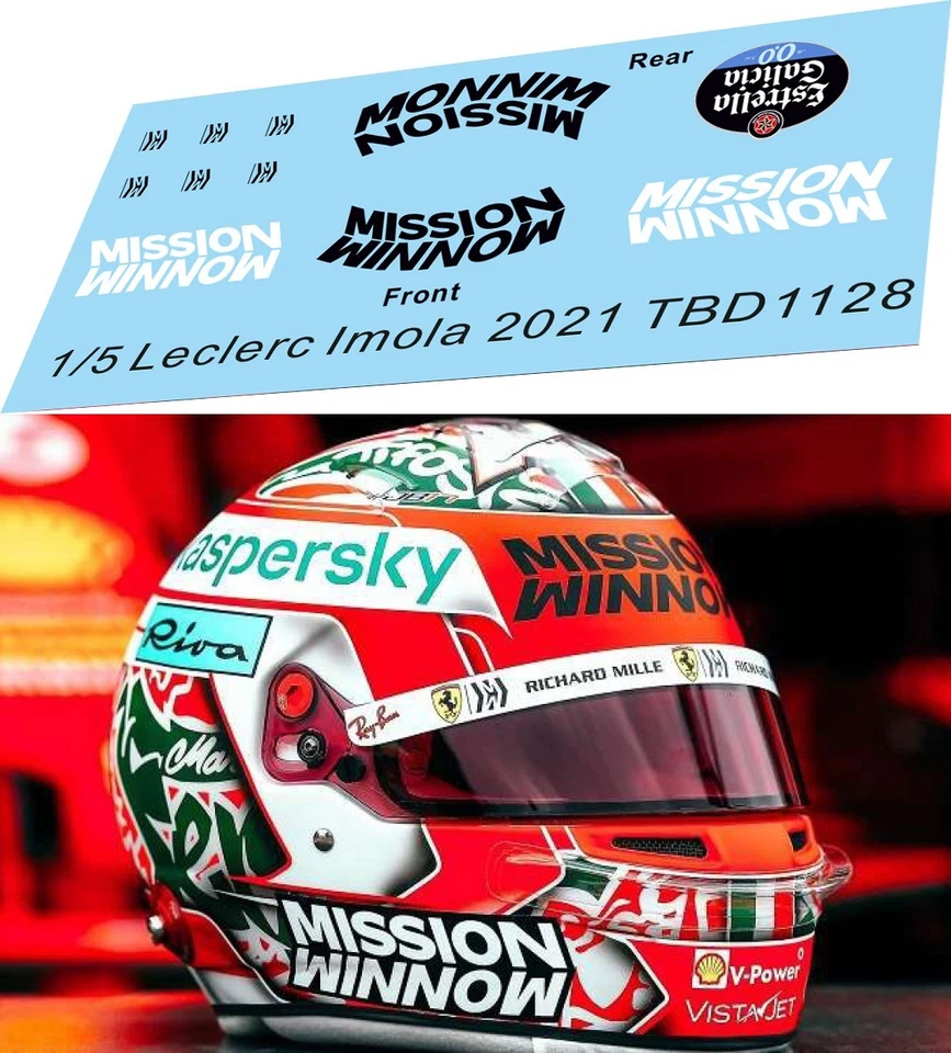 TBDECAL&MODELS 1/5 Decals ad Acqua per Casco Leclerc Imola 2021 TBD1128