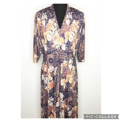 Soft Surroundings purple orange cream floral v neck knit maxi dress size Large - Image 1 of 4