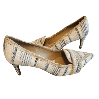 Tacones Tory Burch 8 Leno Pump Nate Tweed Trigo Beige Boho Ropa de Carrera  Foto 1 de 4