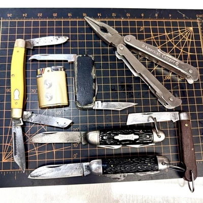 VINTAGE FOLDING POCKET KNIVES LOT PLUS… USA JAPAN GERMANY CARBON SS READ ALL - Image 1 of 4