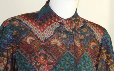 INCREÍBLE Blusa Camisa Top Eduardiana Tahari Talla 4 Vintage SEDA BOHO Preciosa Estampada Foto 1 de 4