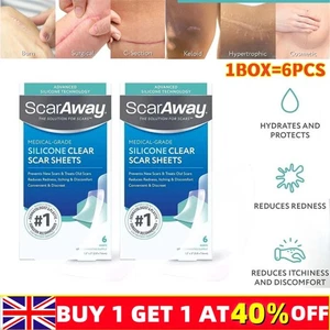 Scar Away Medical-Grade Clear Silicone Scar Sheets 6 Sheets & 10 Sheets - Picture 1 of 12