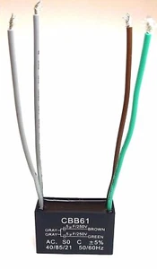 5uf+5uf 5uf/5uF 250 VAC 4 CABLES VENTILADOR DE TECHO CBB61 47x22x34mm - Imagen 1 de 2