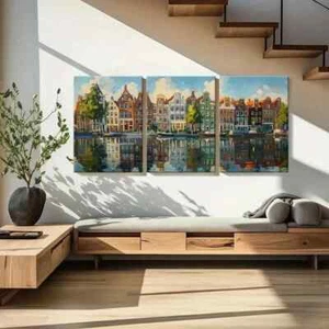 3pcs Amsterdam Canal Scene Reflections Wall Art Canvas Framed 50x70cm - Photo 1/3