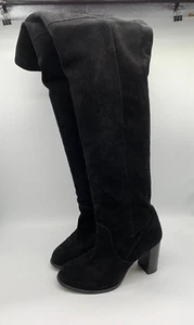 Topshop black suede boots UK 5 VGC thigh over knee chunky heel smart casual - Picture 1 of 12