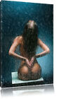Nackte Frau hinter feuchter Glaswand Kunst Buntstift Effekt Leinwandbild Wanddek