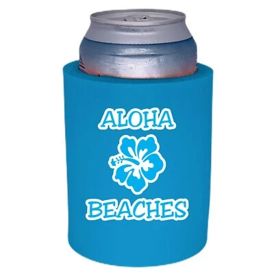 COOLIE JUNCTION Aloha Beaches Thick Foam "Old School" Style Can Coolers; choice of color