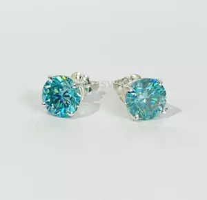 8.00CT Azul Tratados Diamante Pendientes 925 Plata de Ley Certificado! Ideal De - Imagen 1 de 6