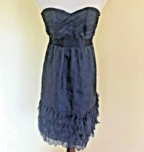 Phoebe Couture Size 6 Navy Semi Formal Silk Cocktail Dress Strapless Sweetheart - Picture 1 of 12