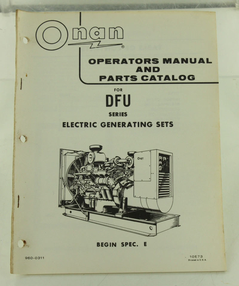 Vintage ONAN DFU Series Generator GenSet Operators Manual & Parts Catalog - Image 1 of 1