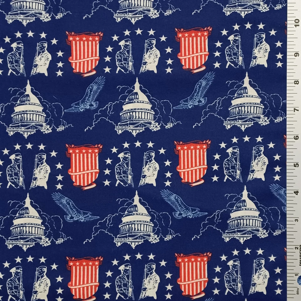 Liberty Patriotic Cotton Fabric USA American Capitol Eagle Red White Blue - Image 1 of 1