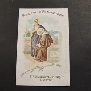 Image Pieuse Saint Augustin Sainte Monique XIXè HOLY CARD XIXè Santino - Imagen 1 de 2
