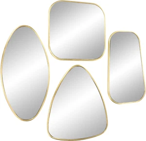 Glam Wood Wall Mirror, 4 PIECES CONVENIENTLY SIZED, Gold - Picture 1 of 7