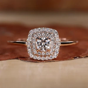 Anillo de compromiso de diamantes de corte redondo de 0,75 quilates cultivado en laboratorio certificado de oro blanco de 14 k - Imagen 1 de 14
