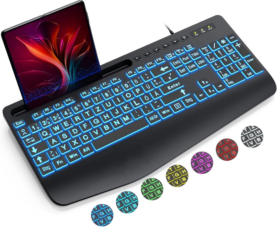 Tastatur Gaming mit Telefonhalter Computer PC Kabelgebunden Ergonomisch B513 - Bild 1 von 4