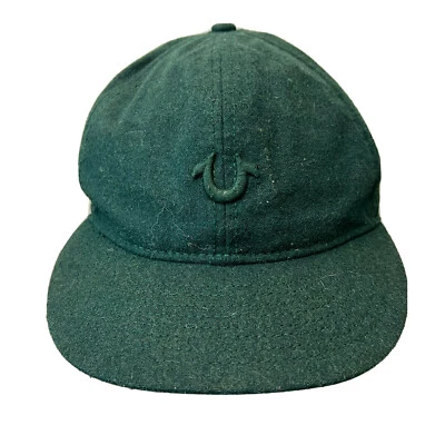 True Religion羊毛帽绿色棒球帽皮革肩带背面 — 第 1/4 张图片
