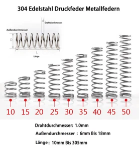 Druckfeder Spiralfeder Rückstellfedern Edelstahl Metallfedern Draht 1mm Federn - Picture 1 of 12