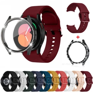 For Samsung Galaxy Watch 4 5 6 7 FE Silicone Strap WristBand + Bling Case Cover - Picture 1 of 65