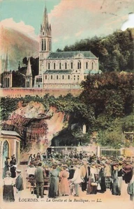 FR Lourdes France-The Grotto and the Basilica-Vintage c1907 Postcard (F7) - Picture 1 of 4