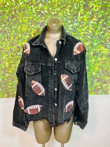 Brand New Black Cordoroy And Sequins Football Jacket Size XL Womens - Picture 1 of 1