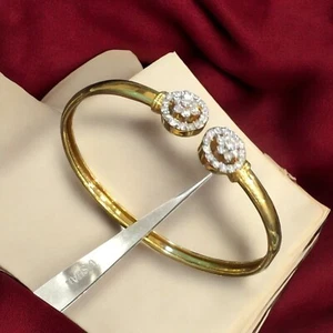 Pave 1.43 Cts Round Brilliant Cut Natural Diamonds Cuff Bracelet 14K Yellow Gold - Picture 1 of 13