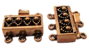 2 PCS 20X19X8MM BALI BOX CLASP 3 STRAND ANTIQUE COPPER JEWELRYA-102 - Picture 1 of 3