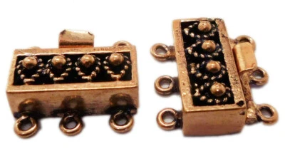 2 PCS 20X19X8MM BALI BOX CLASP 3 STRAND ANTIQUE COPPER JEWELRYA-102 - Image 1 of 3