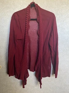 Eileen Fisher Size XL Open Front Cardigan Sweater Wine Red Draped Ruffle Linen - Picture 1 of 4