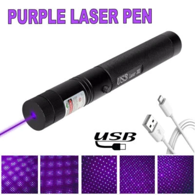 100Miles Purple Laser Pointer Pen <1mw Beam Light Lazer Pen USB Rechargeable UK