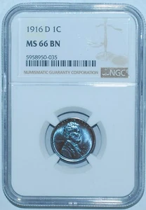 1916 D NGC MS66BN Lincoln Wheat Cent Electric Blue Tone - Picture 1 of 2