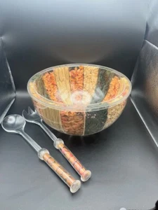 Lucite salad bowl  double wall with herbs/grains - Picture 1 of 7