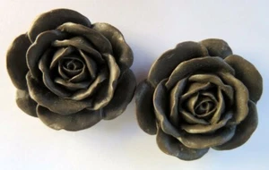 Brown Rose Cabochons, Brown Cabs 2pcs 38mm Large Brown Roses Matte Resin Cab - Picture 1 of 4