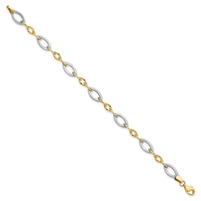 10k Two-Tone Gold 8mm Polished and Textured Link Chain Bracelet - Image 1 of 4