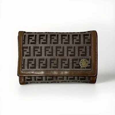 Vintage Fendi Zucca Bifold Beige Brown Canvas Leather Trim Wallet Card Coin Bill - Image 1 of 4