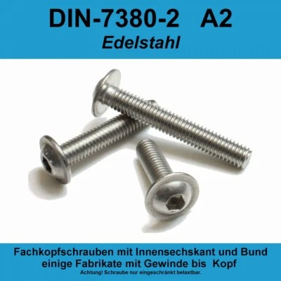 M5 ISO 7380-2 A2 V2A Edelstahl Linsenkopfschrauben Innensechskant Flansch M5x  - Bild 1 von 3