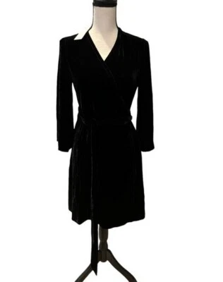 Vestido Eileen Fisher Negro Terciopelo Cuello en V Envolvente Talla XXS Original $378  Foto 1 de 2