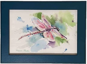 Original Framed Watercolor Painting - “The Dragonfly" By Maureen Rhodes 13x10 In - Picture 1 of 5