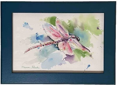 Original Framed Watercolor Painting - “The Dragonfly" By Maureen Rhodes 13x10 In - Image 1 of 4