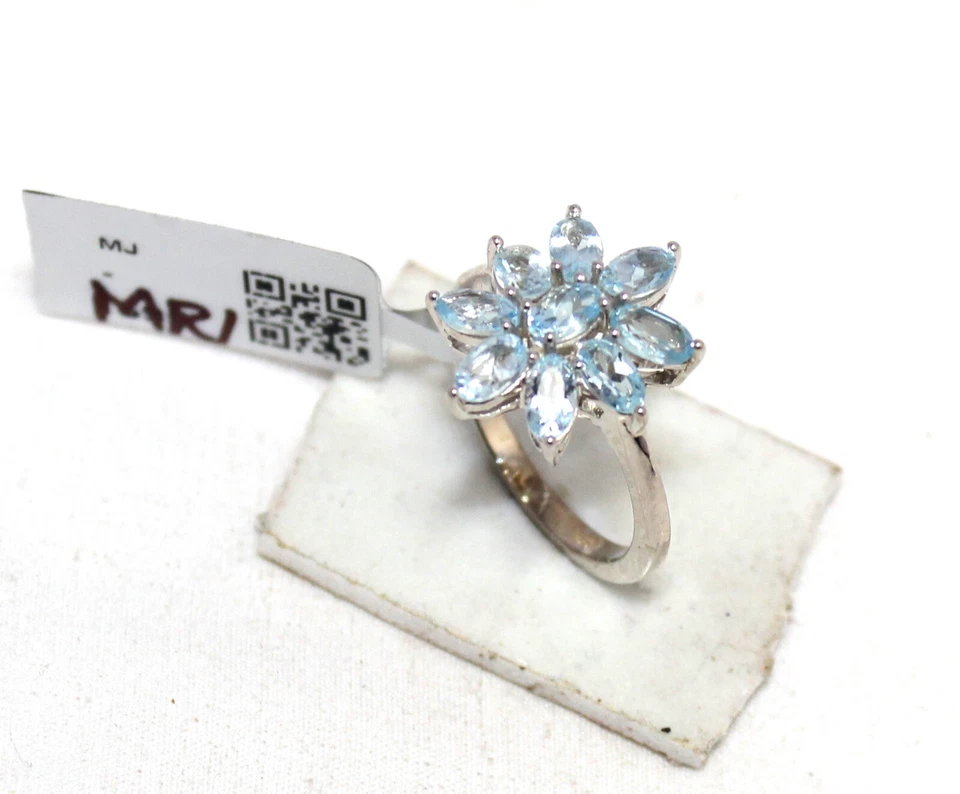 Ring 925 Sterling Silver Natural Aquamarine Gem Stone Handmade Women Gift F230 - Image 1 of 4