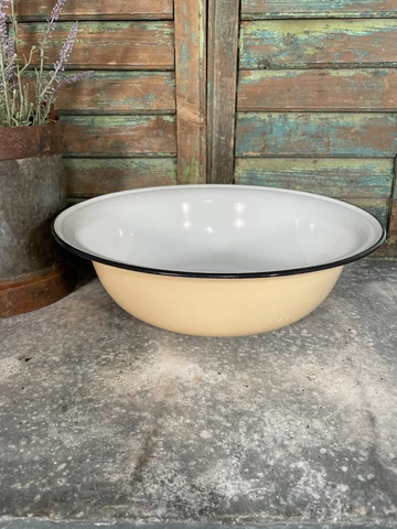 Vintage French European Large Enamel Wash Bowl Garden Planter Bird Bath Cover