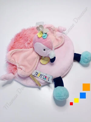Doudou Plat Rond Flamant Rose Bleu Jaune Doré Or Tropicool - Doudou Et Compagnie - Photo 1/4