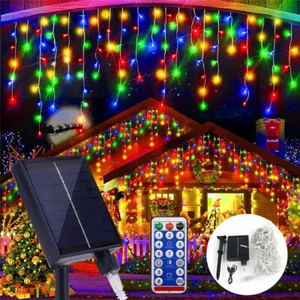 96 LED Solar Christmas Icicle Lights Fairy String Light Xmas Wedding Party Decor - Picture 1 of 12