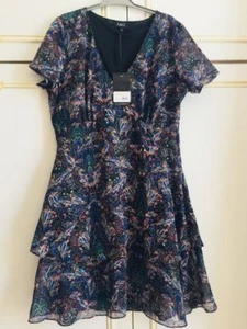 Ladies Designer Dark Blue multi coloured dress size M short sleeves A&G - Picture 1 of 3