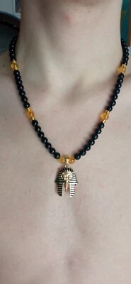 Collana pietre preziose in onice e citrino con pendente ciondolo faraone ramses - Immagine 1 di 4