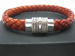 sterling silver 925 magnatic clasps w/braided Italian leather bracelet men/women - Picture 1 of 8