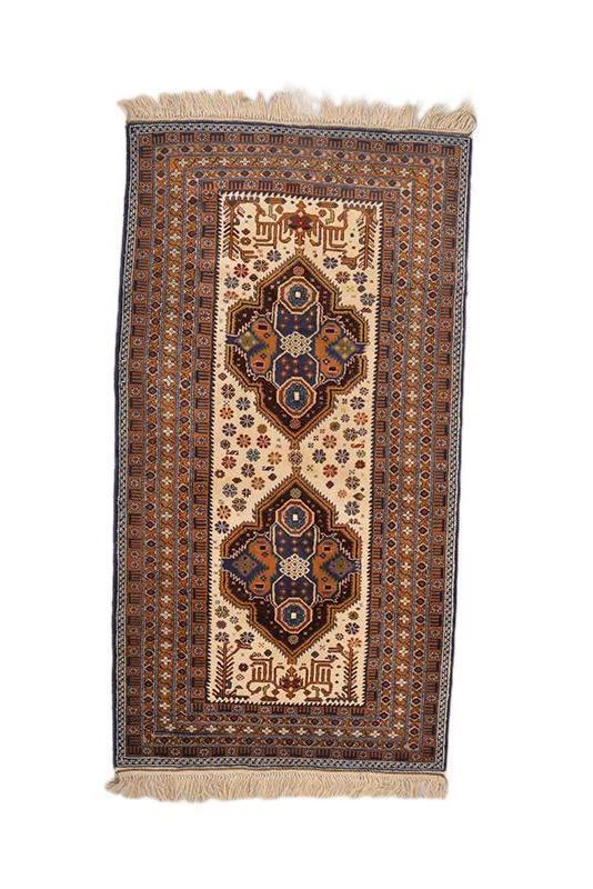 Oriental Medallion Rug Vintage Oriental Afghan 4 x 6 Hand Knotted Black Beige - Image 1 of 4